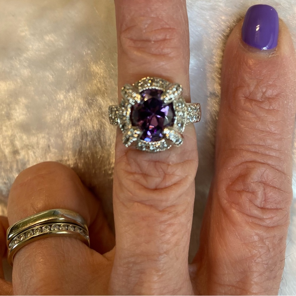 925 Amethyst Rhinestone Statement Ring - image 3